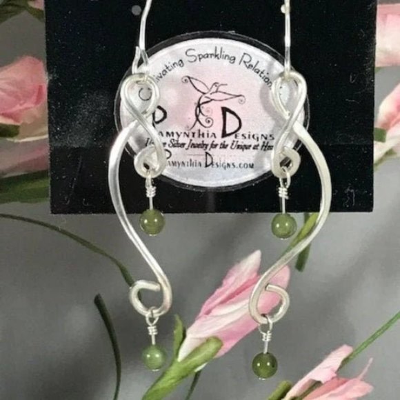 Pamynthia Designs Jewelry - Jade Sterling Silver Dangle Earrings- Jade Earrings Dangle Style #1